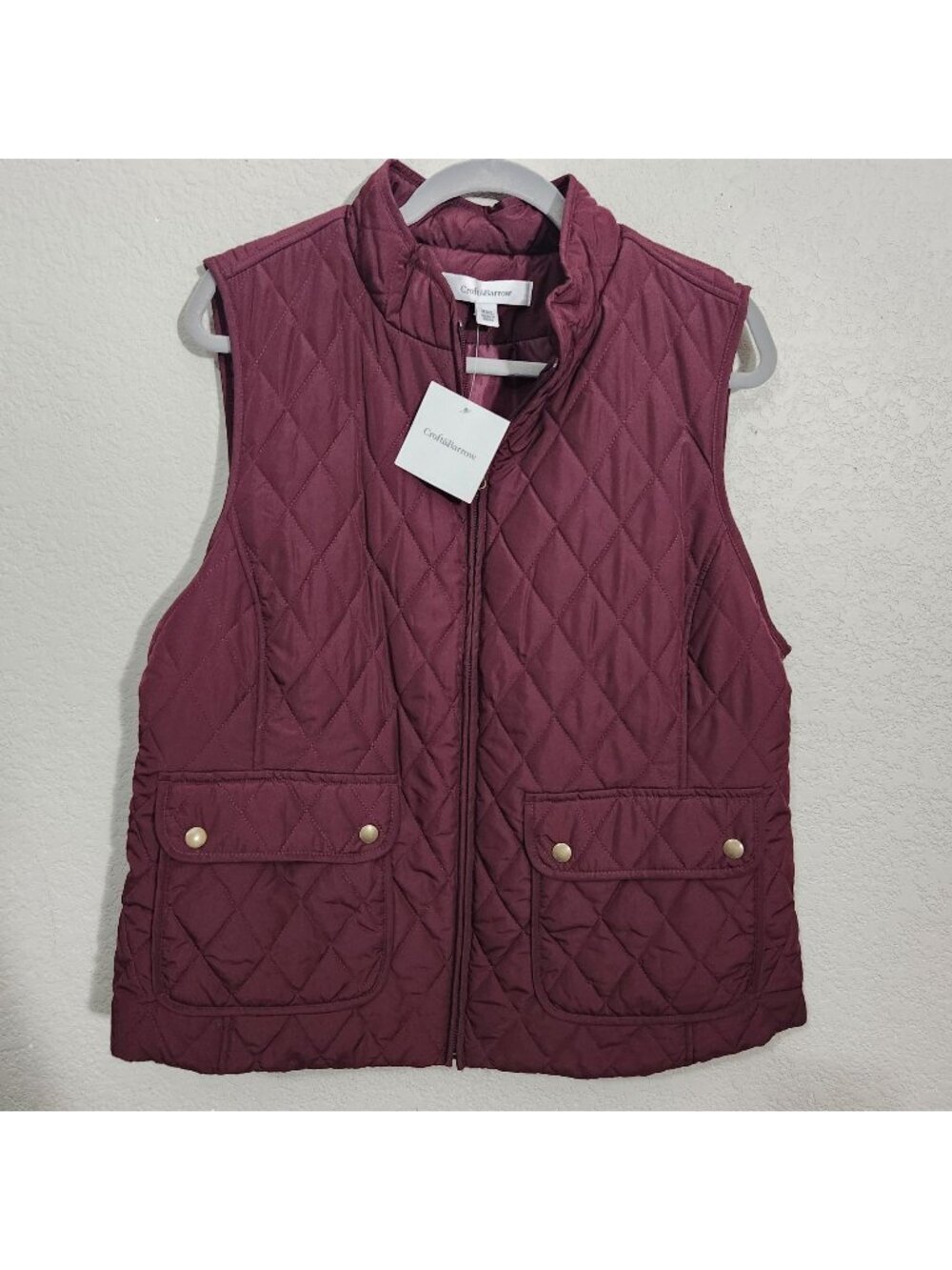 Croft & Barrow Womens Quilted Burgundy Vest XXL With Pockets Zip-Up Lightweight